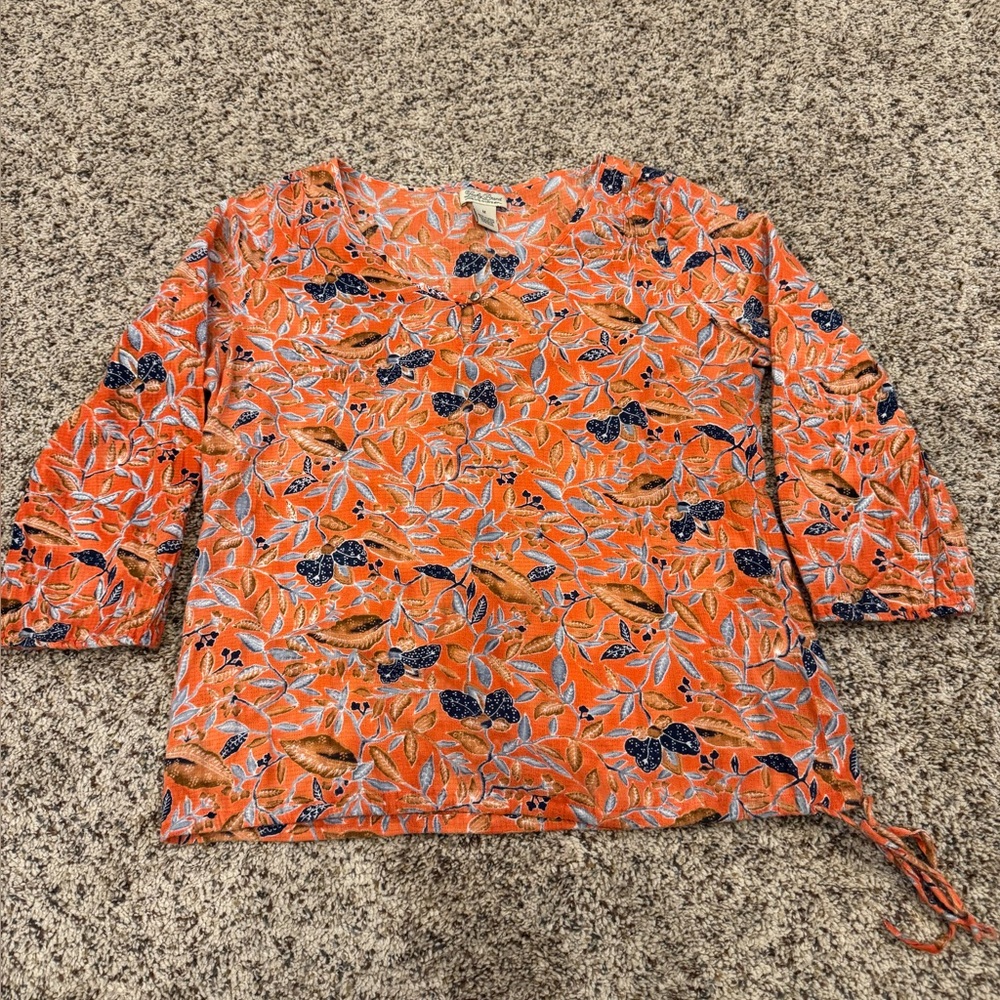 Lucky Brand Orange Blue  Key home Front Blouse Draw String at bottom.